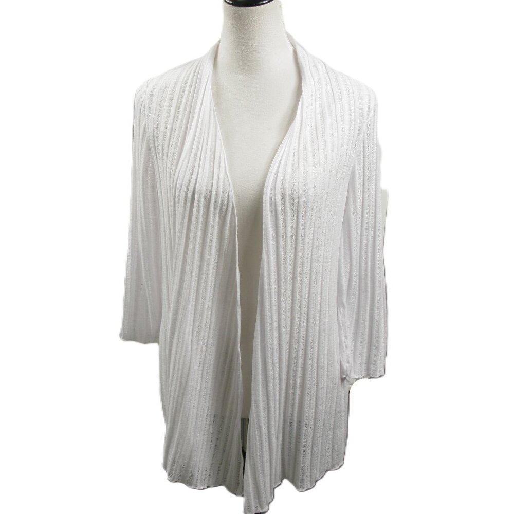 JM Collection White Lightweight Open Front Knit Cardigan Size Large